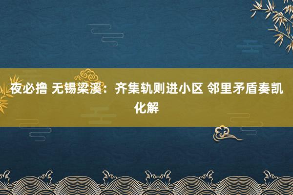 夜必撸 无锡梁溪：齐集轨则进小区 邻里矛盾奏凯化解