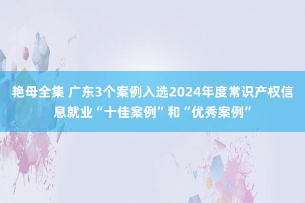 艳母全集 广东3个案例入选2024年度常识产权信息就业“十佳案例”和“优秀案例”