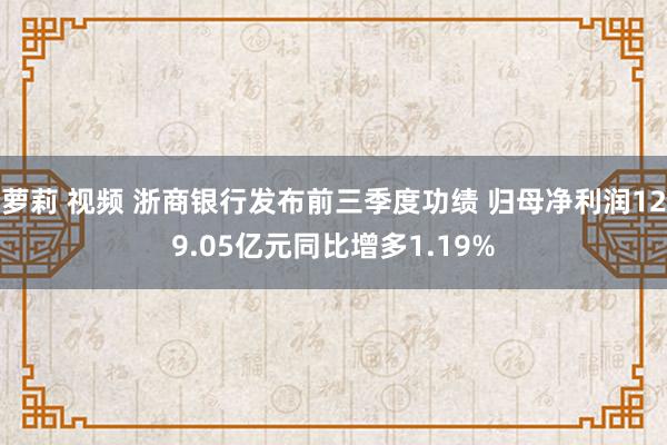 萝莉 视频 浙商银行发布前三季度功绩 归母净利润129.05亿元同比增多1.19%