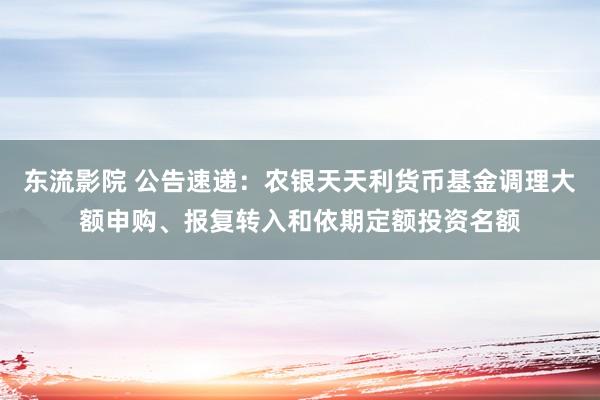 东流影院 公告速递：农银天天利货币基金调理大额申购、报复转入和依期定额投资名额