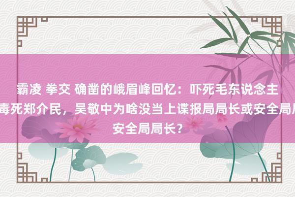 霸凌 拳交 确凿的峨眉峰回忆：吓死毛东说念主凤，毒死郑介民，吴敬中为啥没当上谍报局局长或安全局局长？