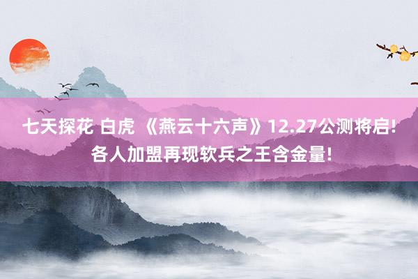 七天探花 白虎 《燕云十六声》12.27公测将启! 各人加盟再现软兵之王含金量!